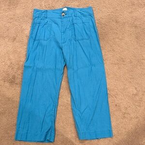 Anthropologie Maeve Colette Linen Bright Turquoise Cropped Wide-Leg Pants